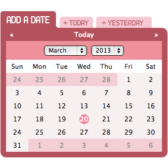 Calendar view from Monthly Info showing only start of period